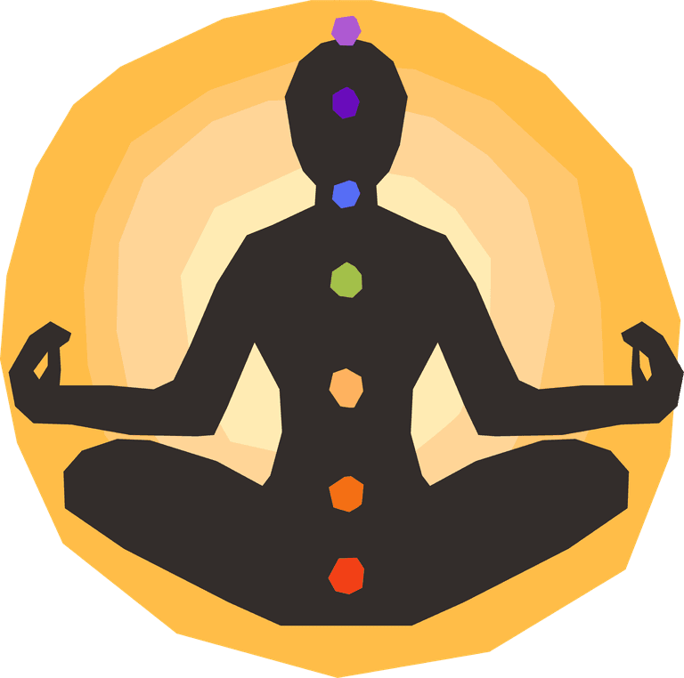 yoga yoga icons set for mindfulness and meditation practice with chakra symbols