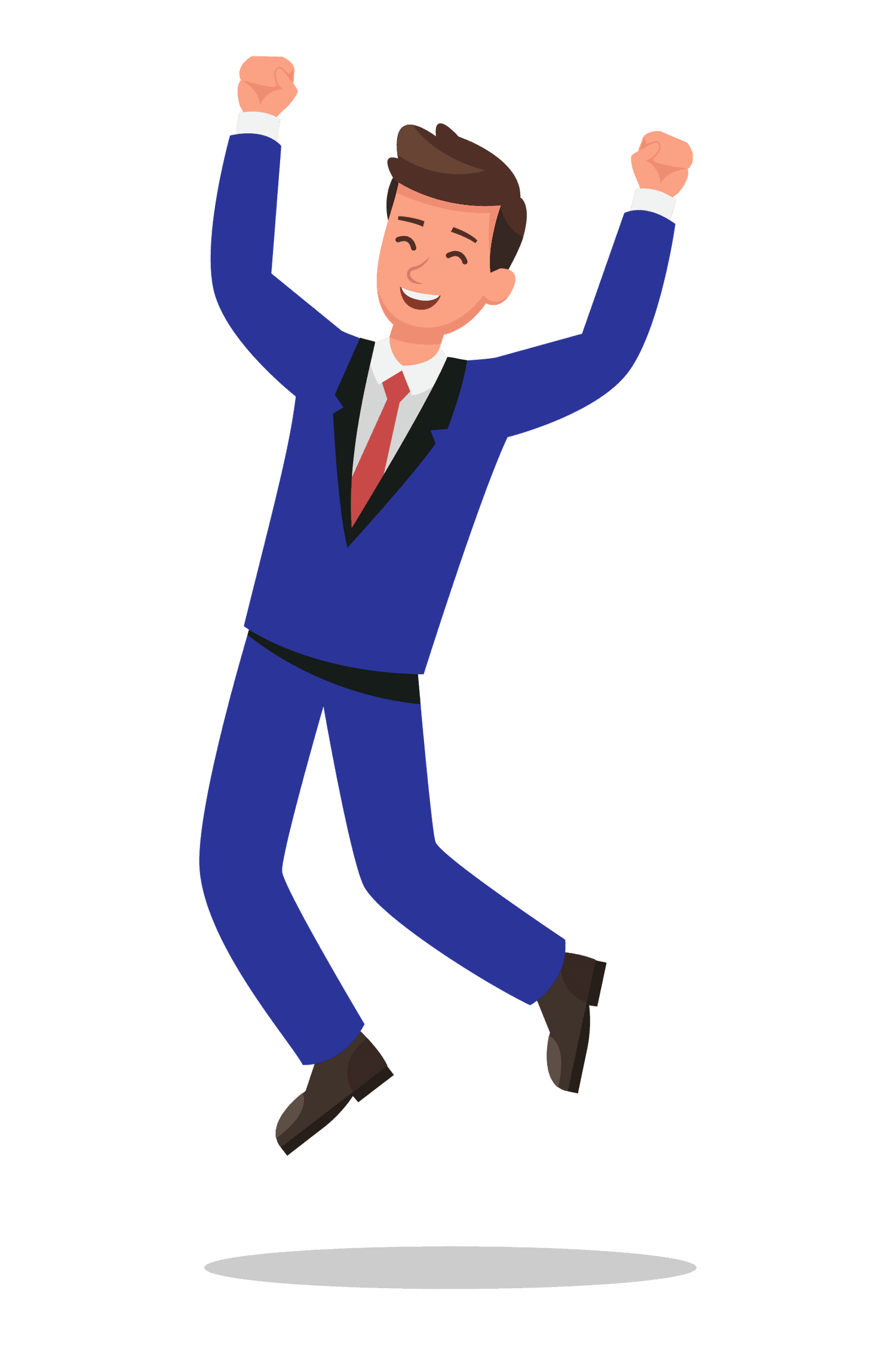 young businessman in suit illustration jumping with raising hand