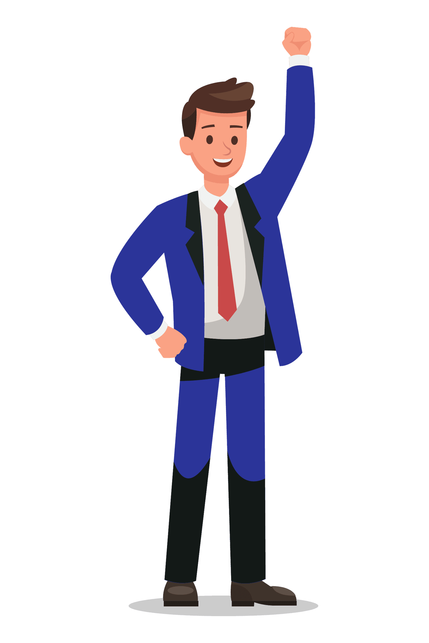 young businessman in suit illustration raising left hand
