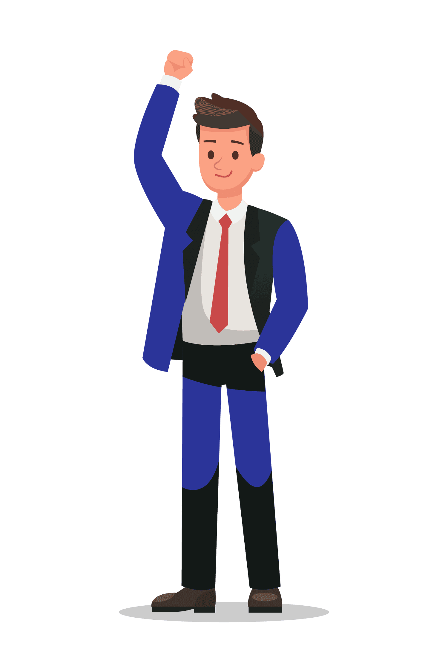 young businessman in suit illustration raising right hand