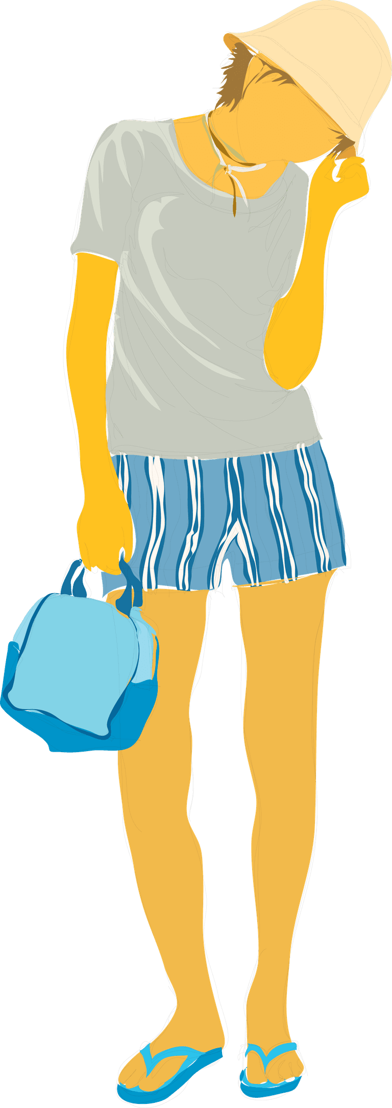 standing young people illustration in summer attire with beach accessories for vacation vibes