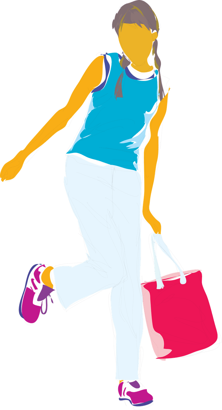 standing young people illustration with a pink tote bag and casual outfit