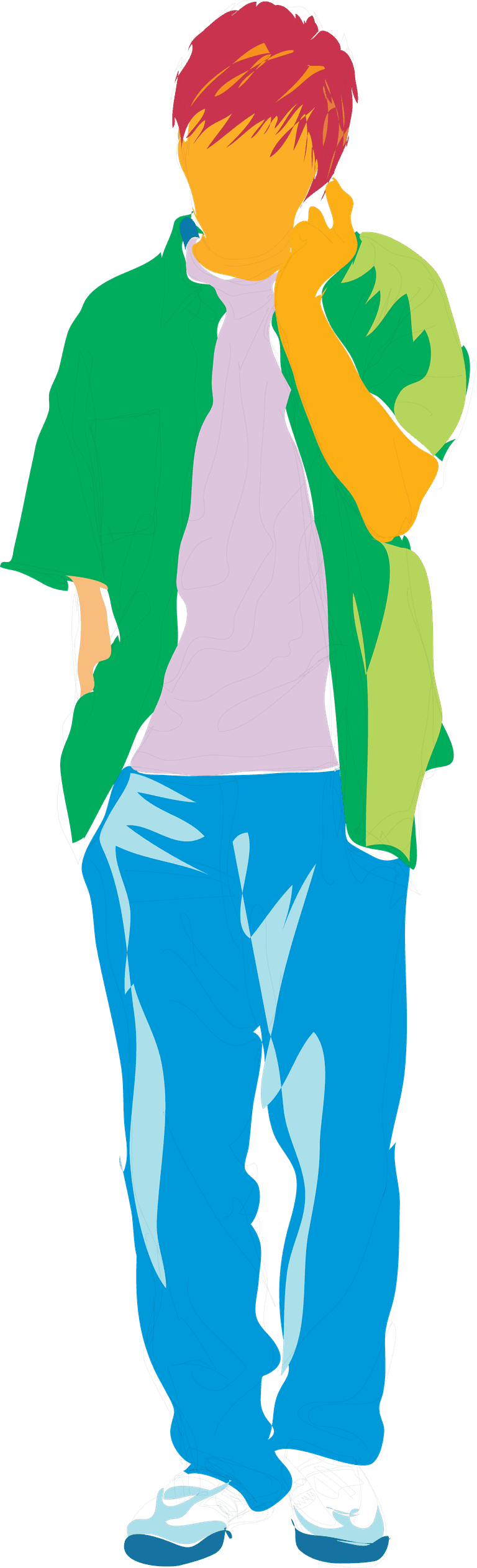 standing young people illustration in vibrant colors with casual attire and modern style