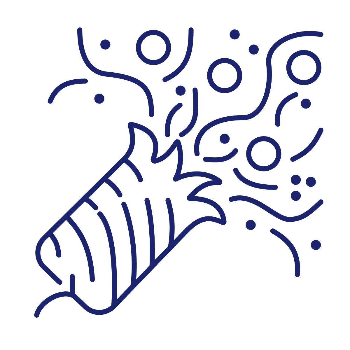 cheerful minimal line art party popper icon for celebrations