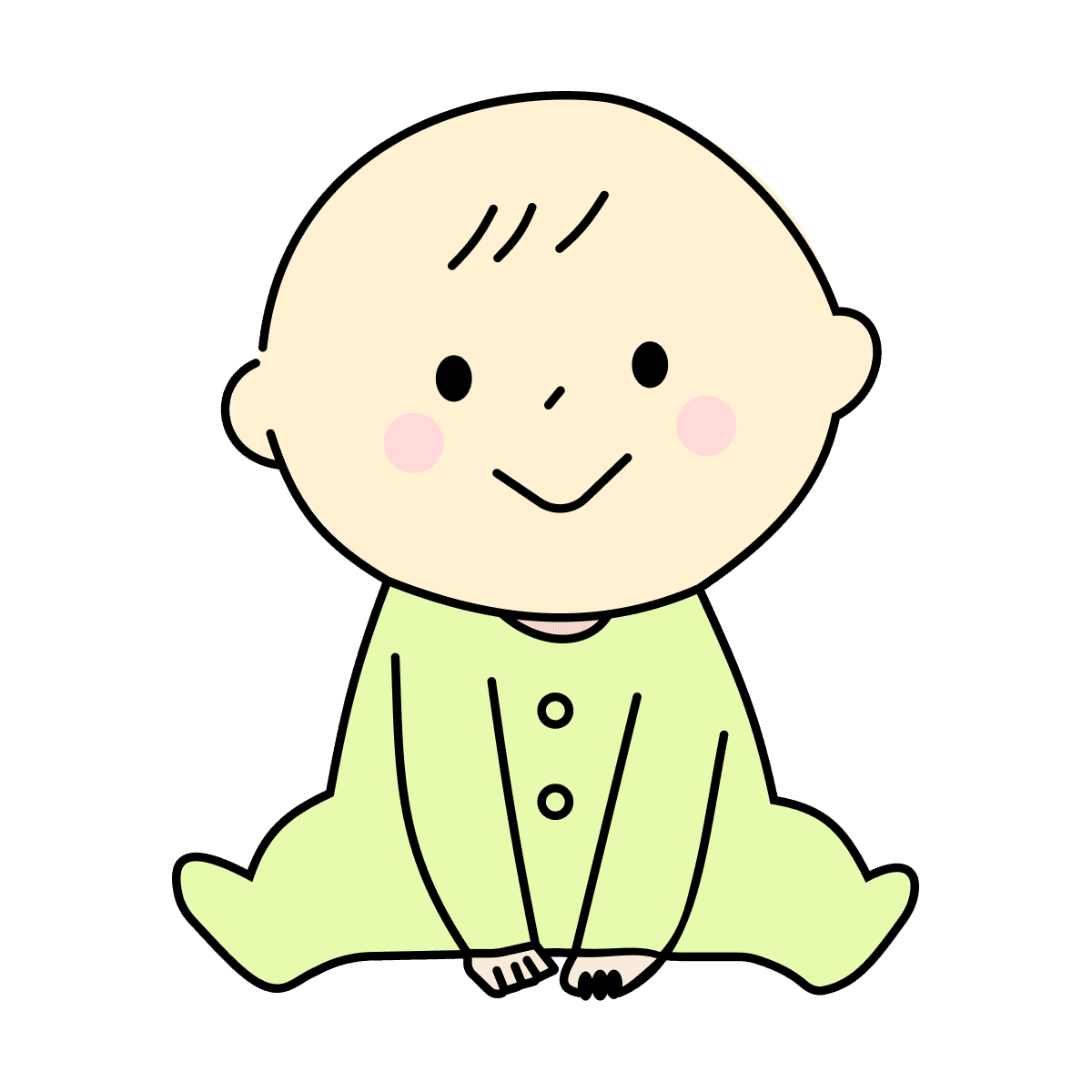 flat illustration of a happy baby sitting in a light green outfit