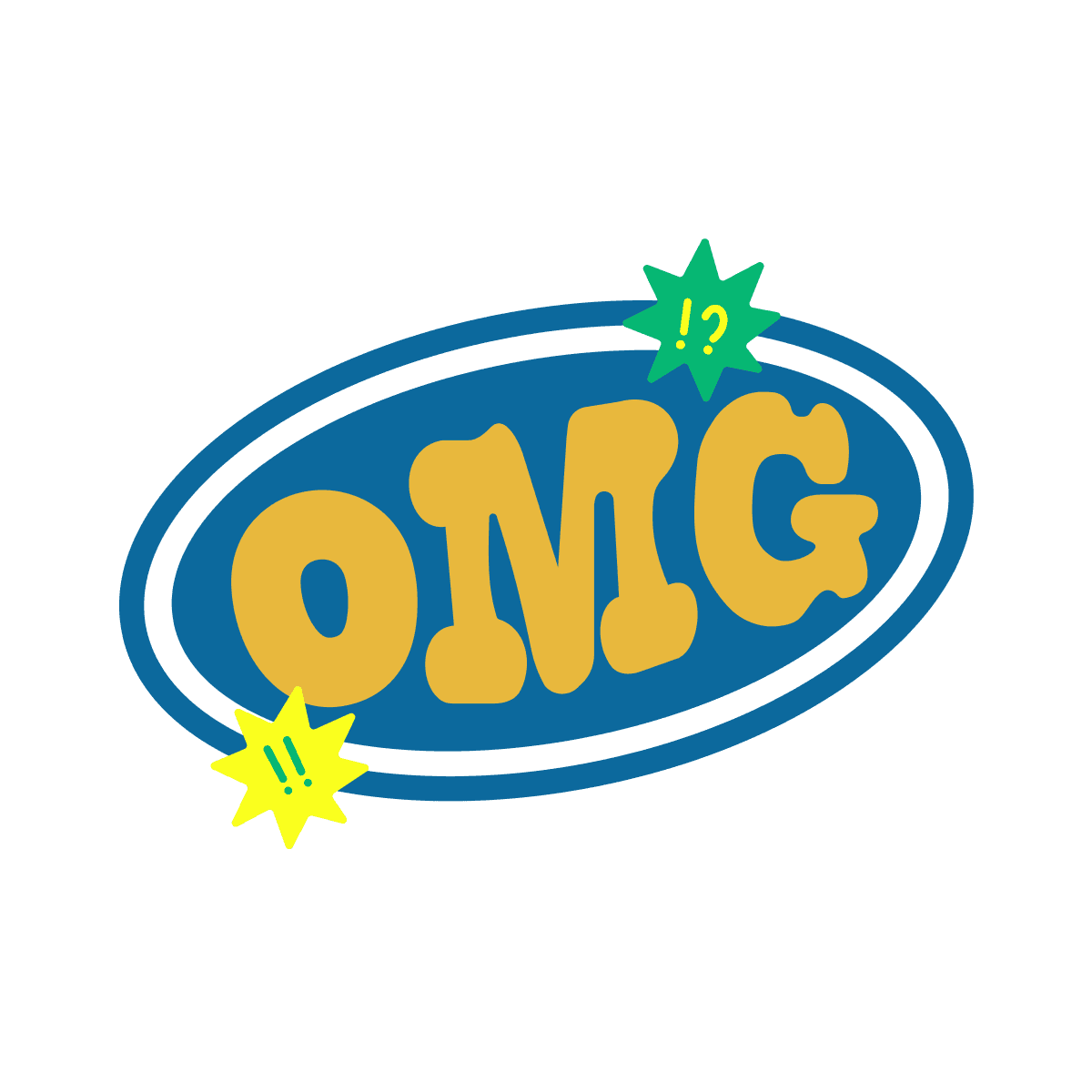 playful retro 'omg' typography sticker for energetic social media