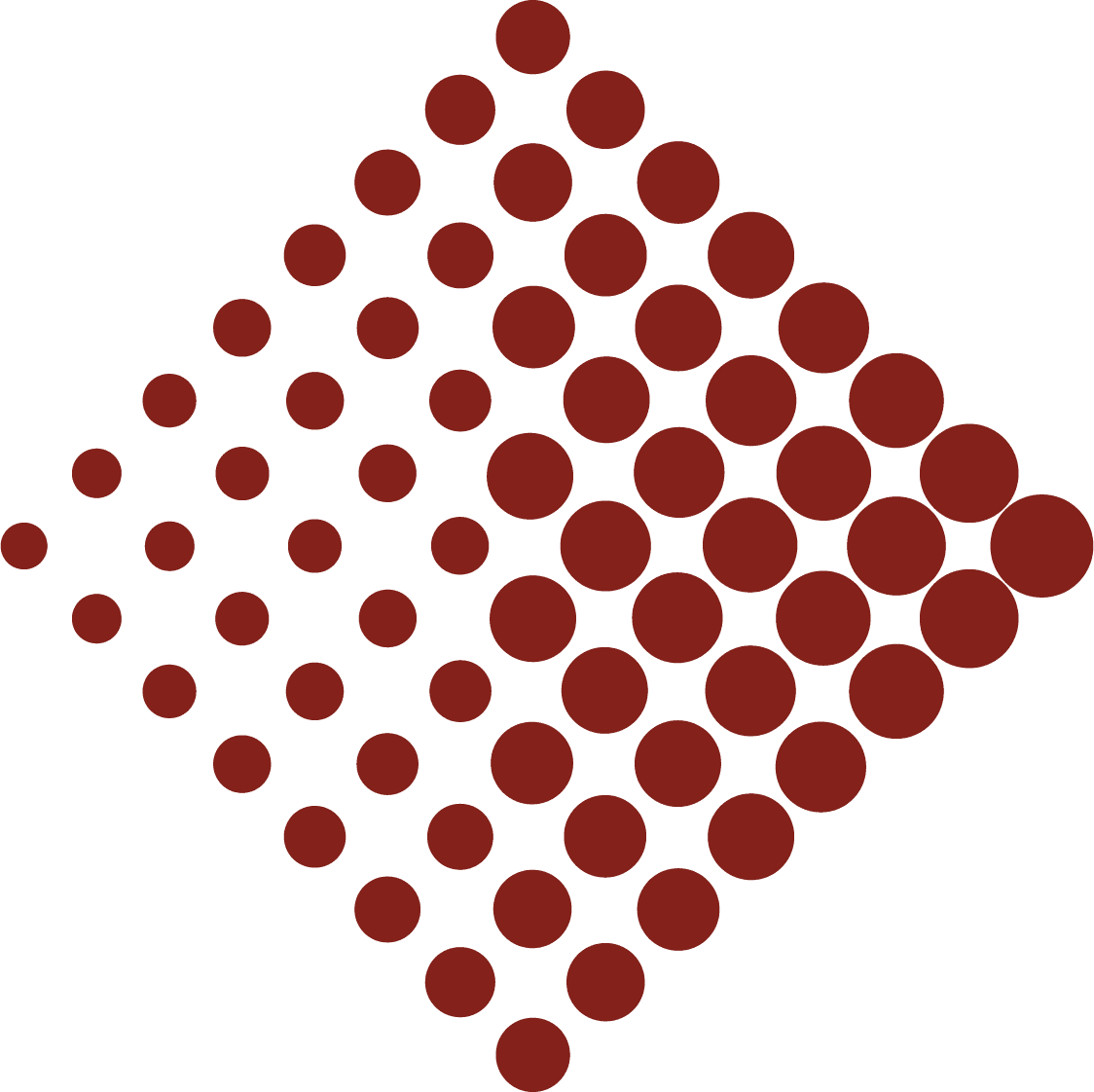 modern abstract red circle pattern logo forming a diamond shape for brand identity