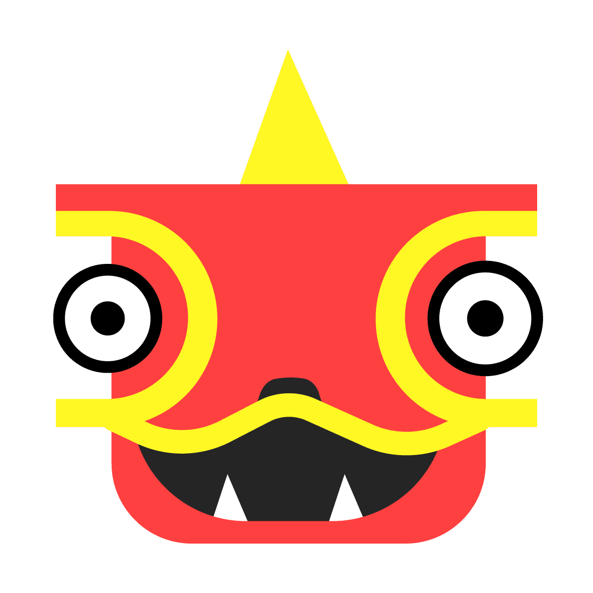 playful geometric monster icon in red and yellow for digital branding