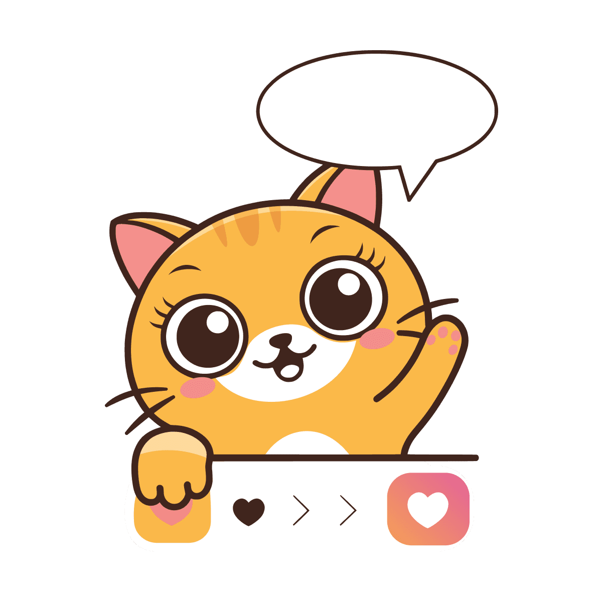 cute ginger kitten waving illustration with speech bubble