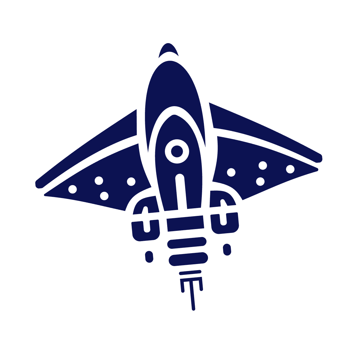 futuristic rocket ship icon in blue
