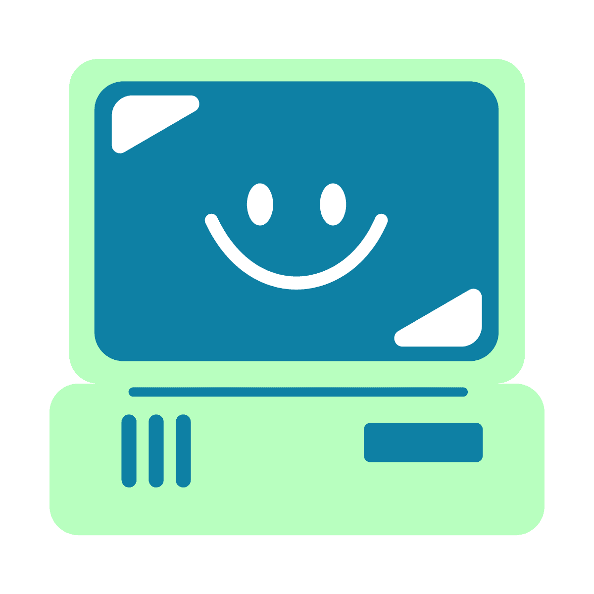 cheerful retro computer icon for playful tech branding