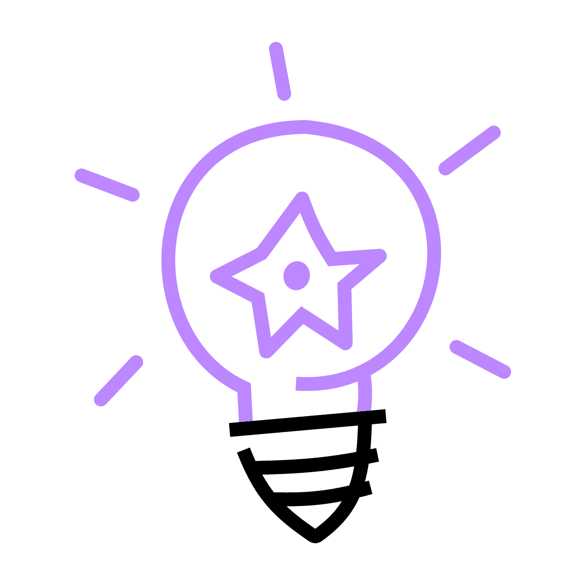 minimal line art lightbulb star icon for innovative tech branding
