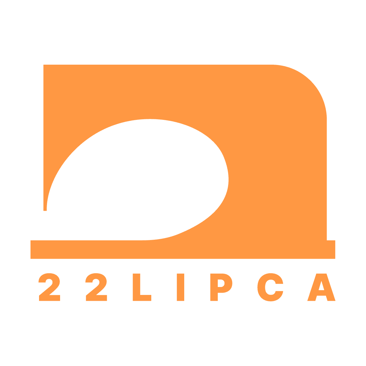 modern flat orange abstract logo with curved shape and 22 lipca text for brand identity