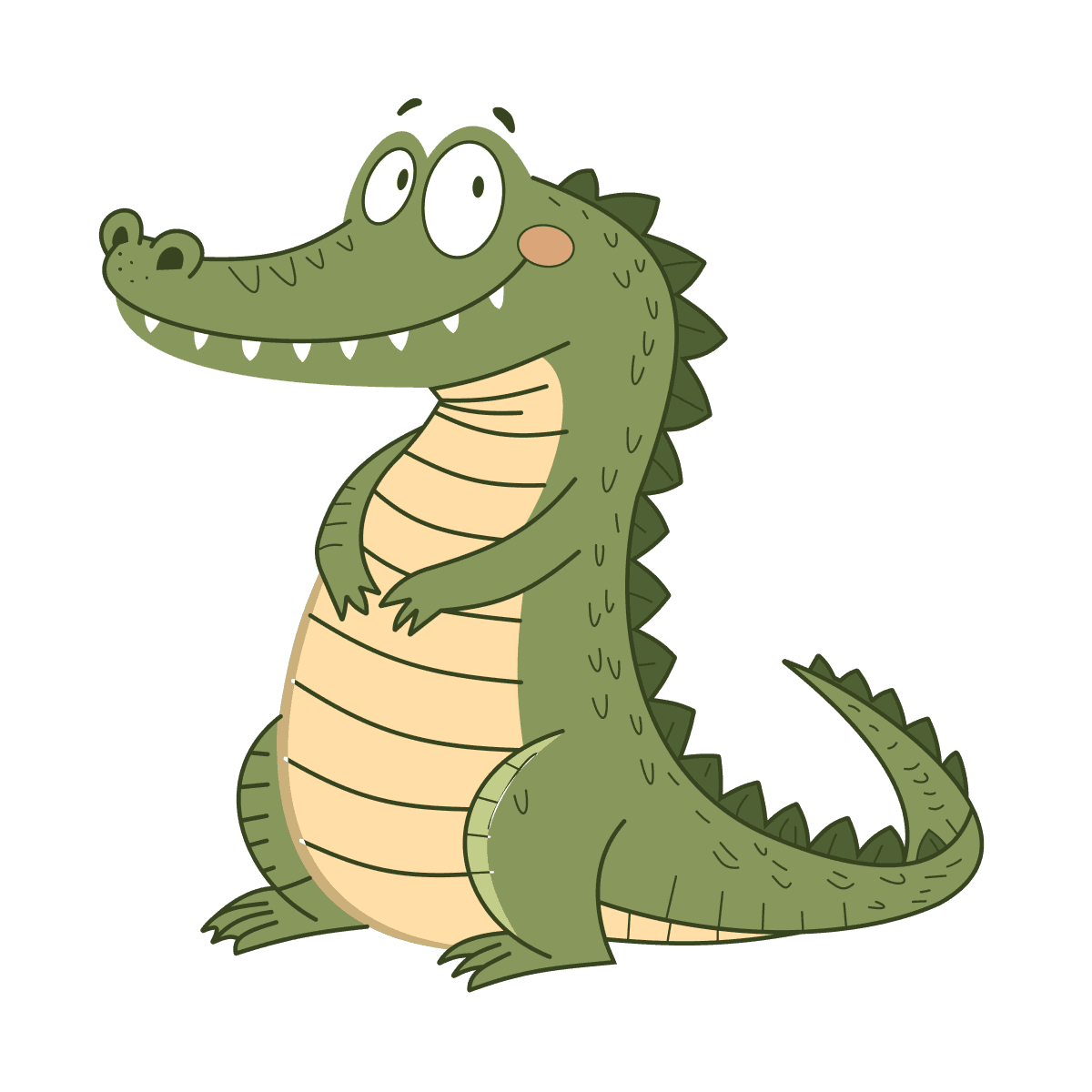 friendly green crocodile illustration standing upright with a happy expression