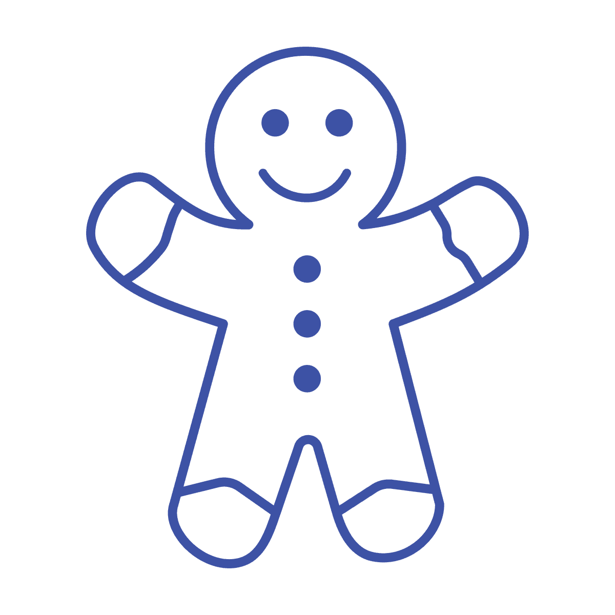 cheerful minimal blue gingerbread man line art for holidays