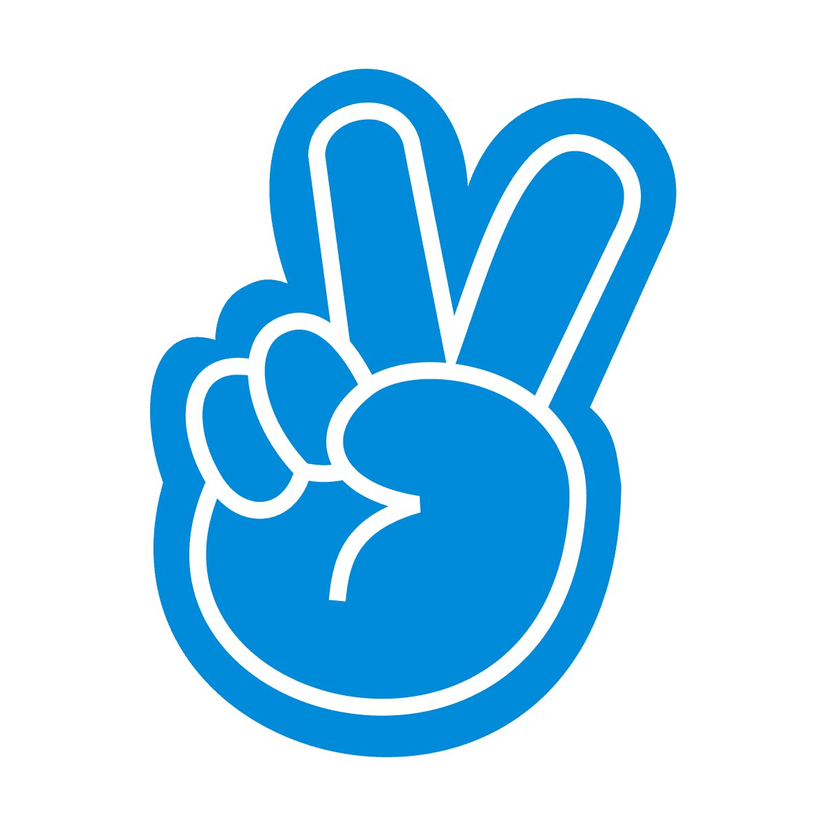 energetic blue peace sign hand icon for celebration and unity