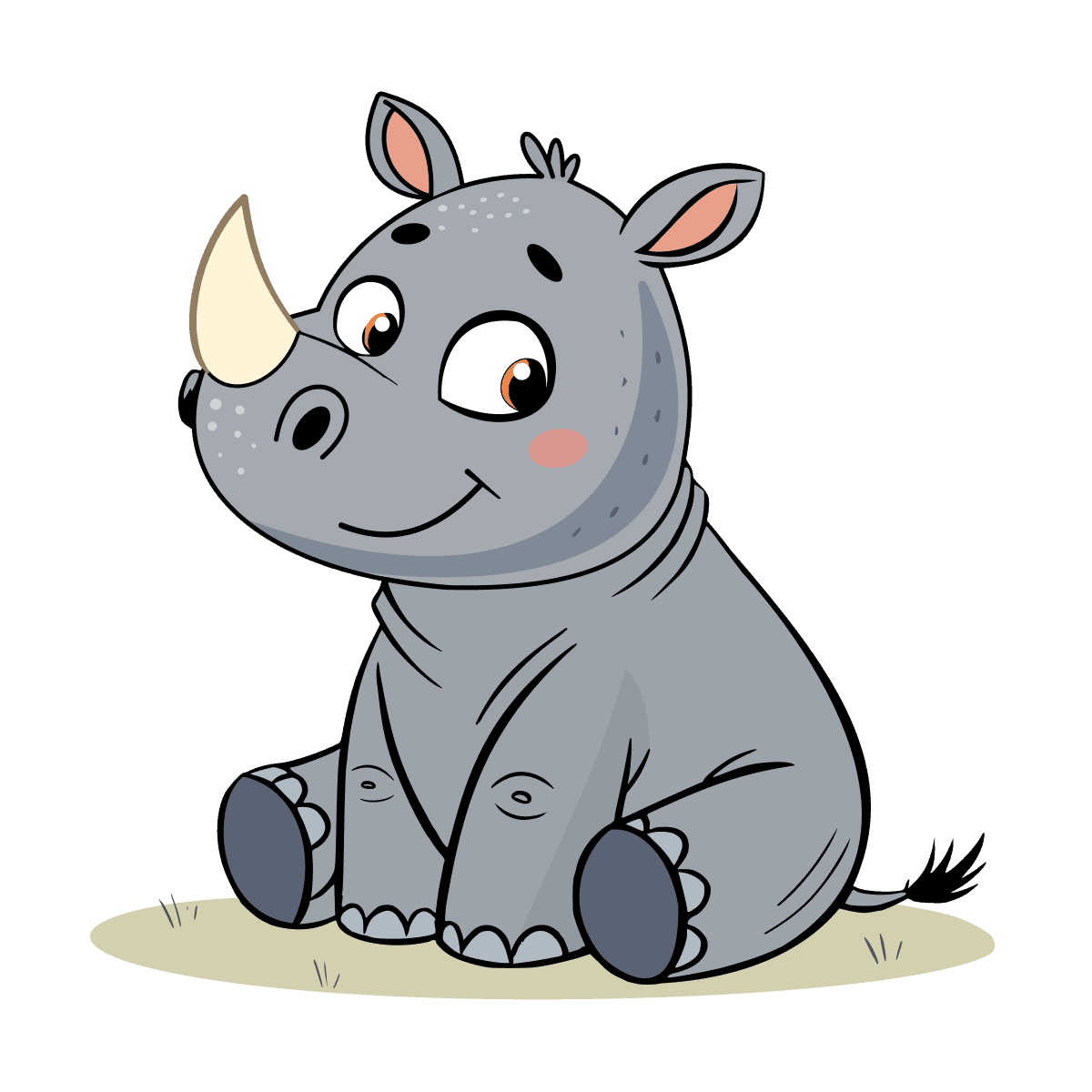 delightful flat illustration of a sweet baby rhinoceros sitting