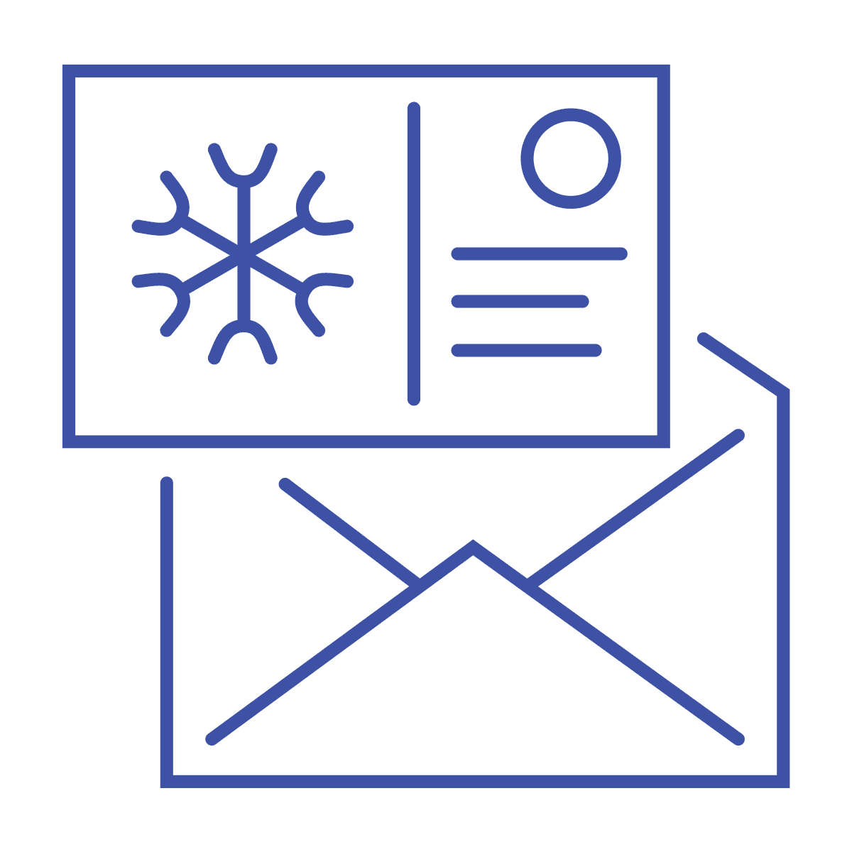 minimal line art winter card and envelope icon for holiday messages