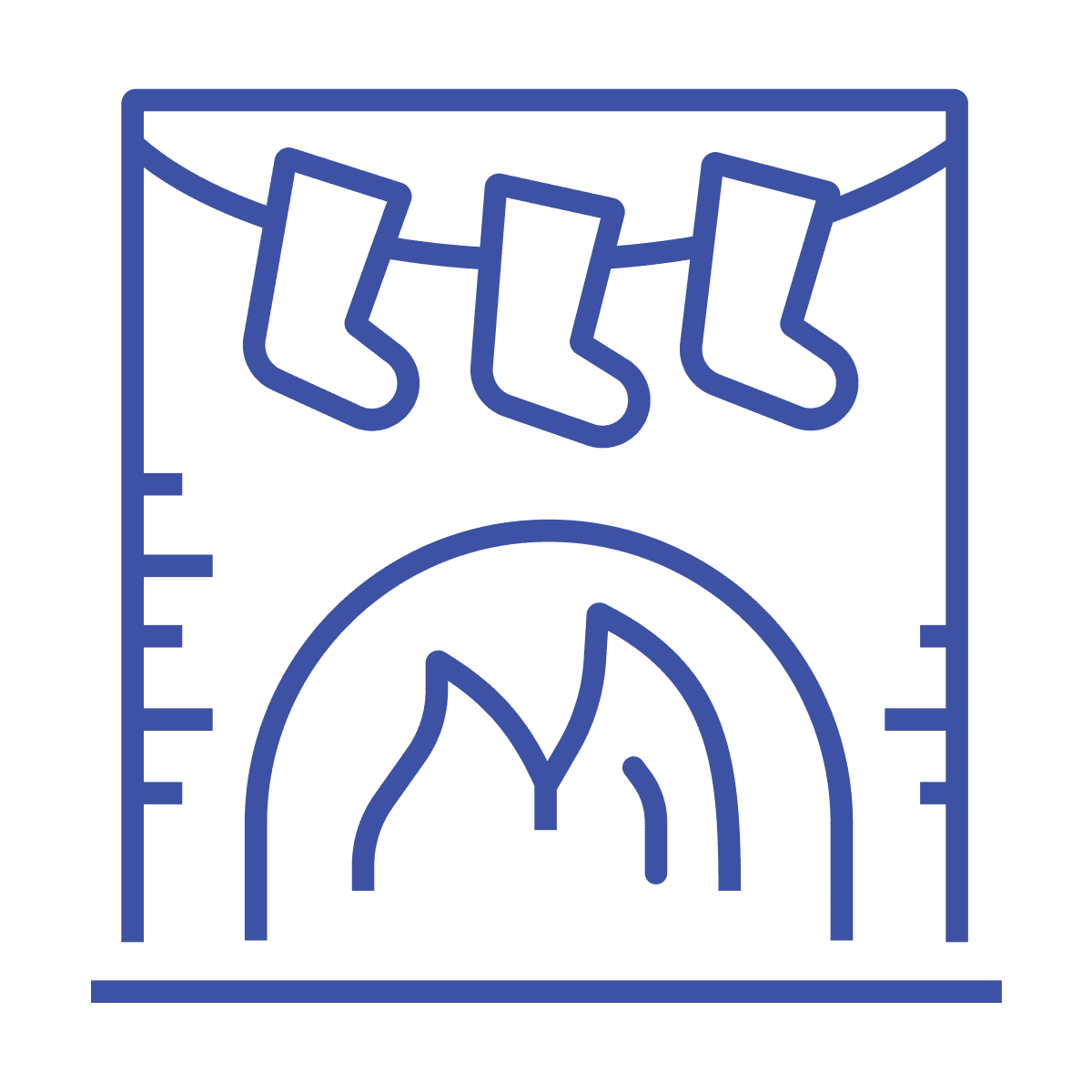 minimal holiday fireplace line icon for cozy festive designs