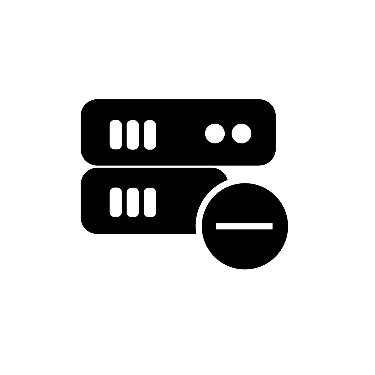 simple flat icon of server racks with minus sign for server removal
