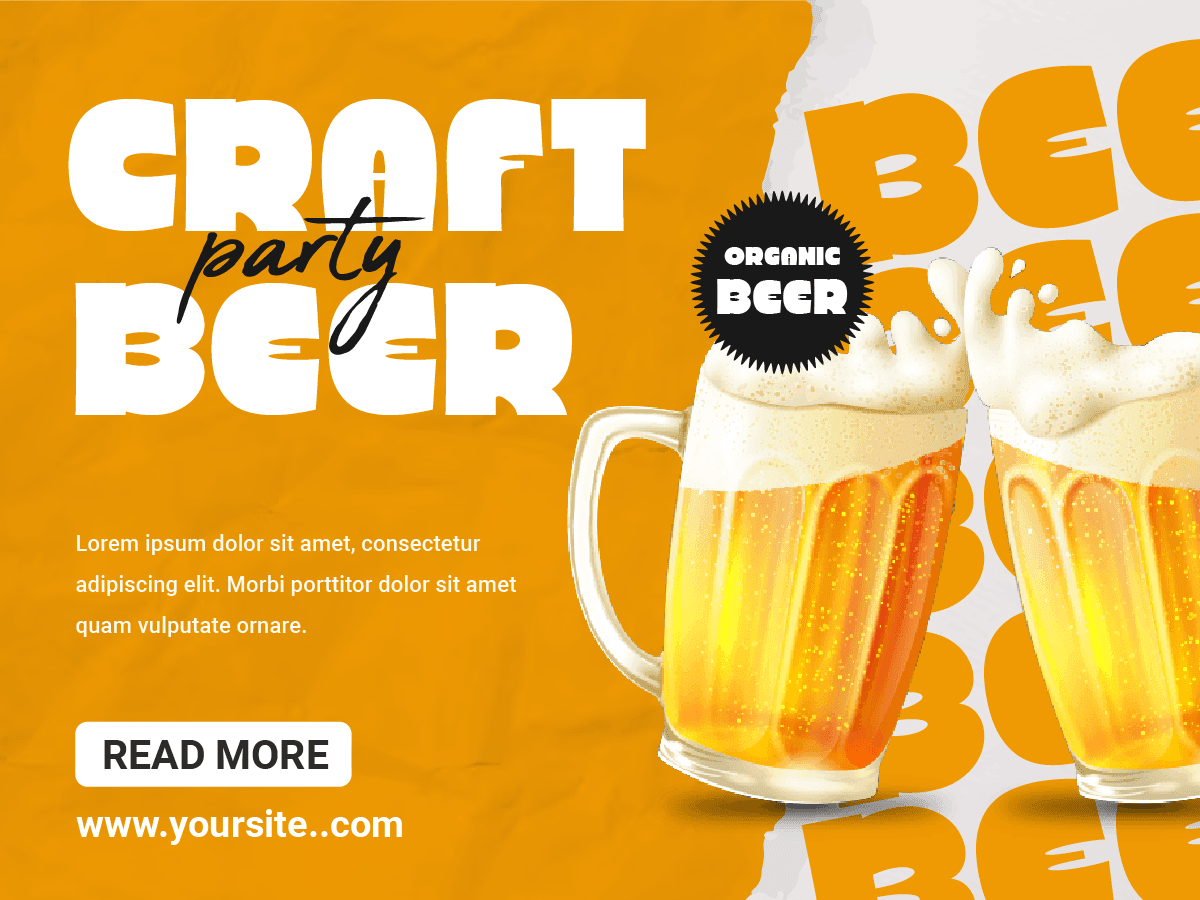 bold craft beer party banner with vibrant grunge aesthetic