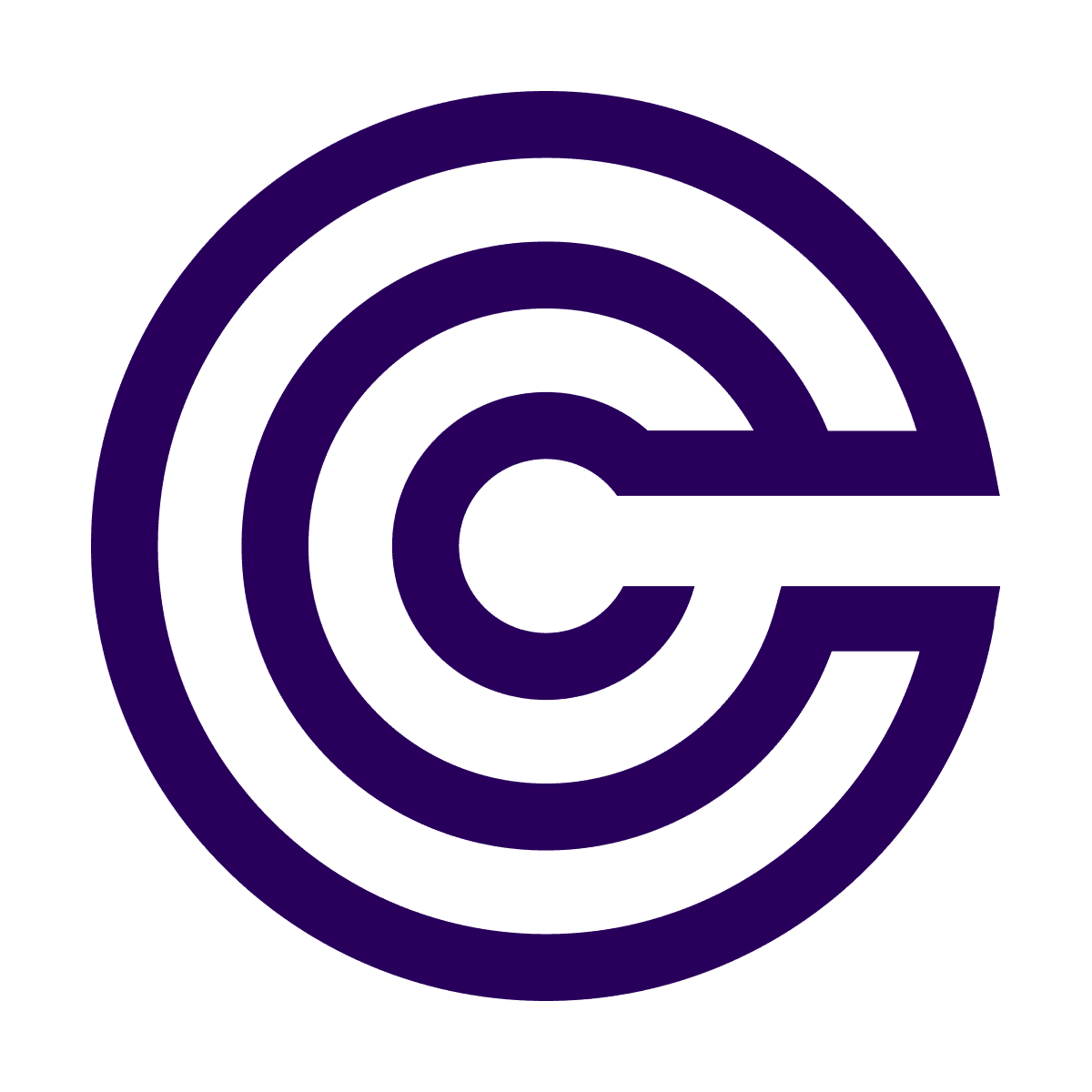 abstract purple letter c logo with concentric circular lines