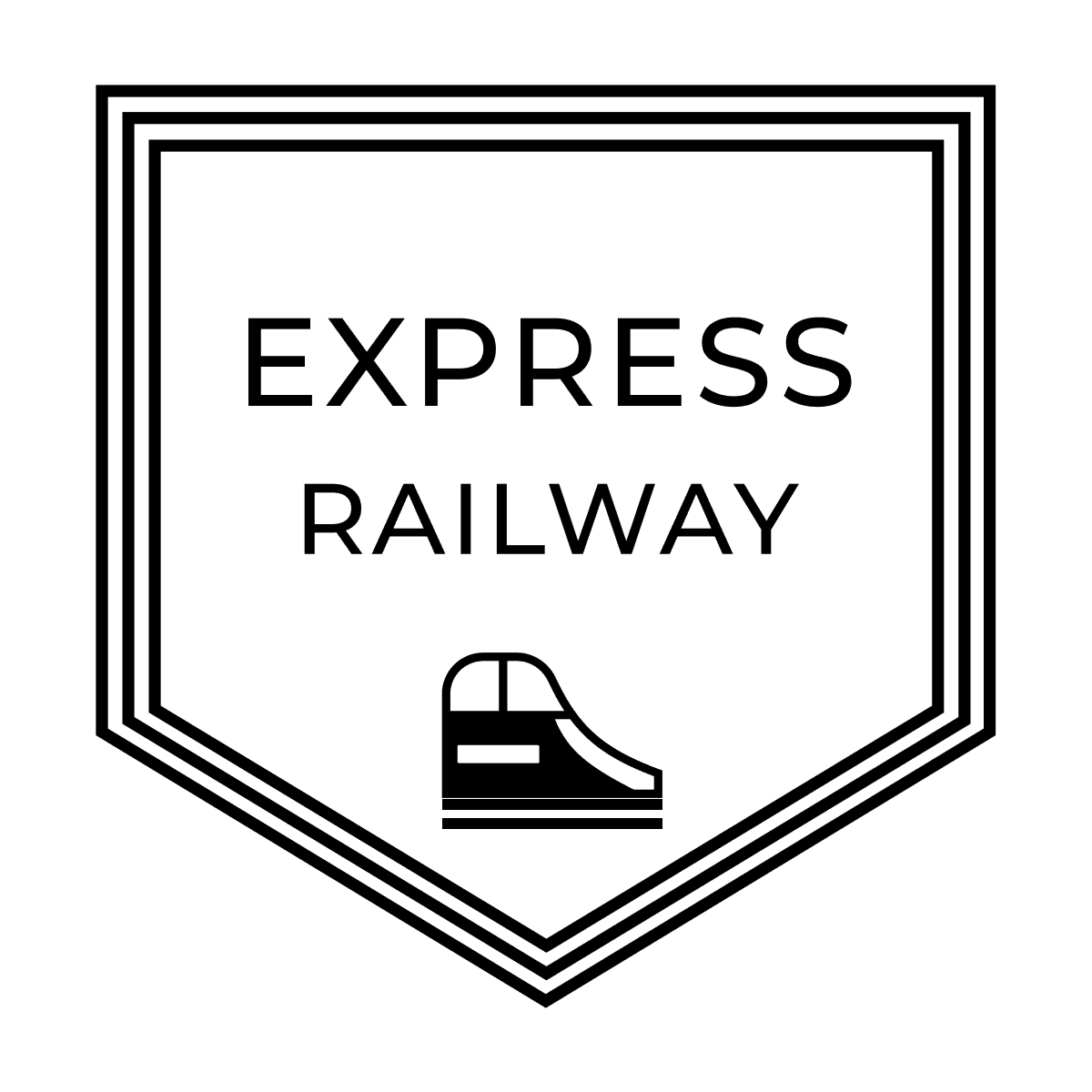 flat express railway logo with train icon in geometric shield