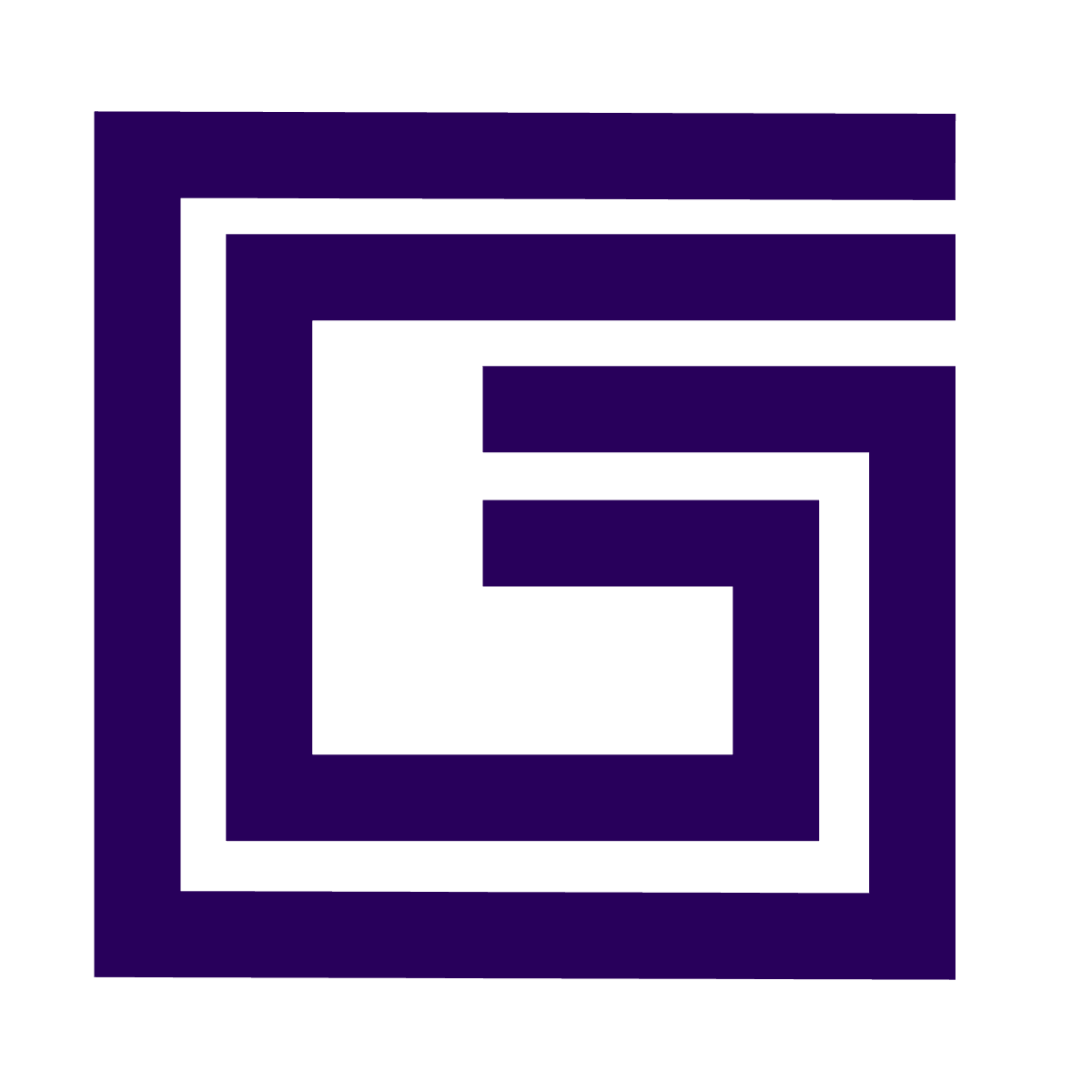 flat purple letter g logo in a minimalist square frame