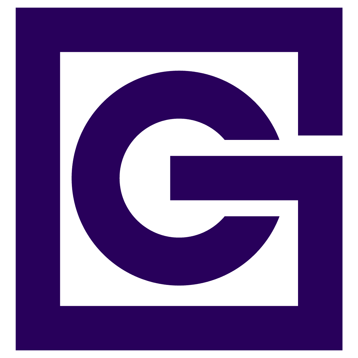flat rounded letter g logo integrated in a square frame