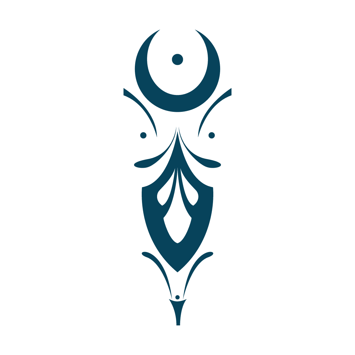 isolated intricate blue vertical stacked element with crescent moon top and stylized segments