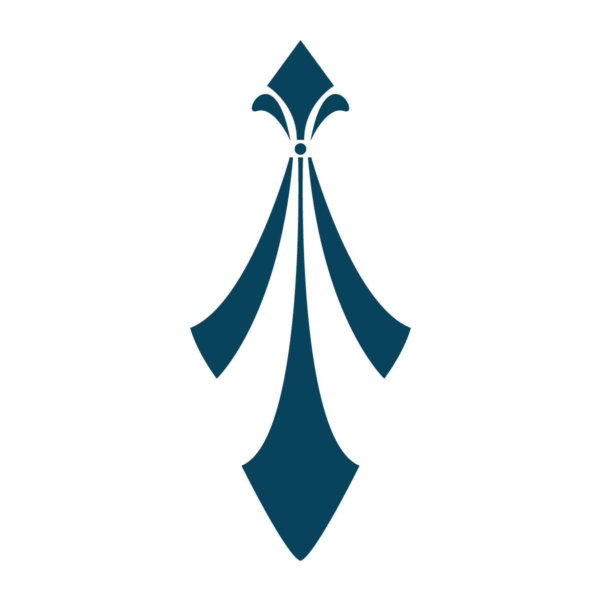 isolated stylized blue vertical pointed element with curved wings for ornamental layouts