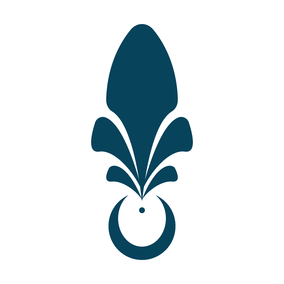 isolated stylized blue rounded oval top element with leaf accents and crescent moon base