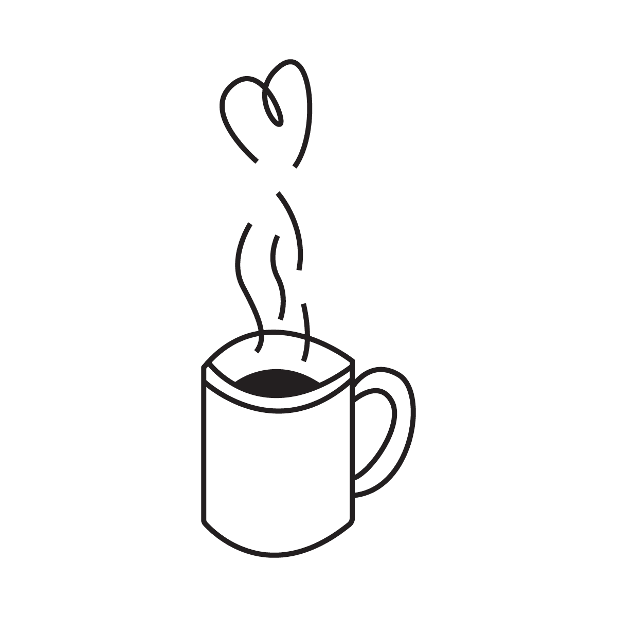 minimalist coffee mug with heart steam icon