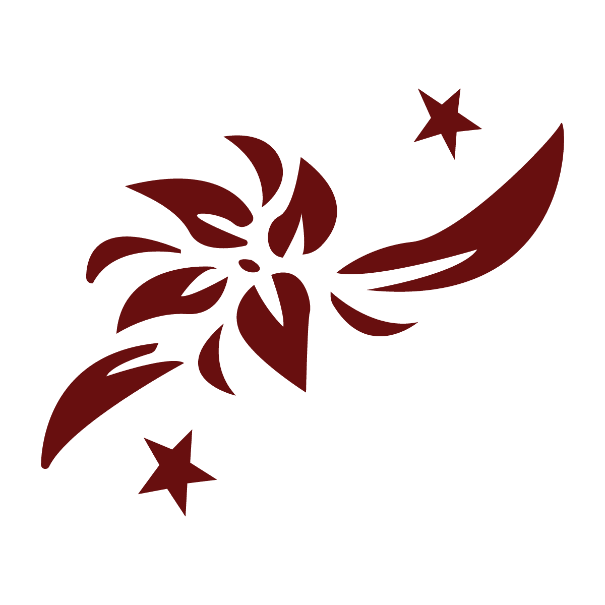 maroon abstract floral element with swirling shapes and stars