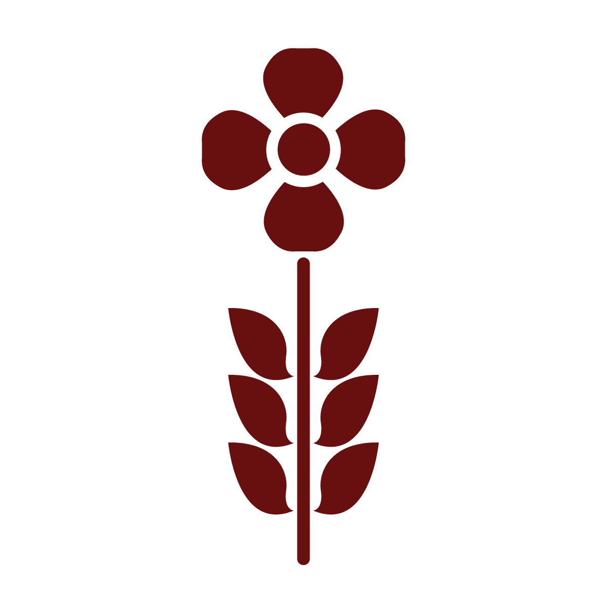 maroon stylized flower element with four petals and leaves