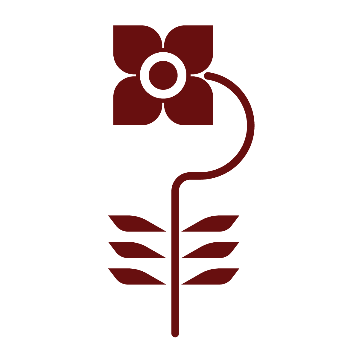 simple flat stylized element of a flower with four rounded petals and leaves