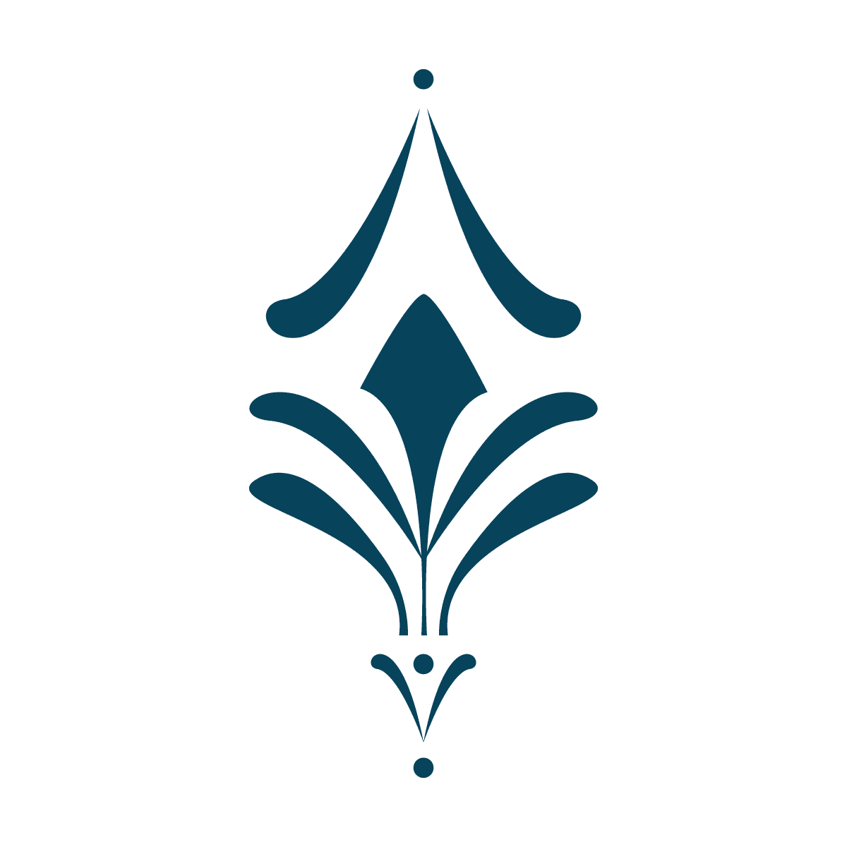 isolated stylized blue vertical flourish element with diamond center for decorative accents