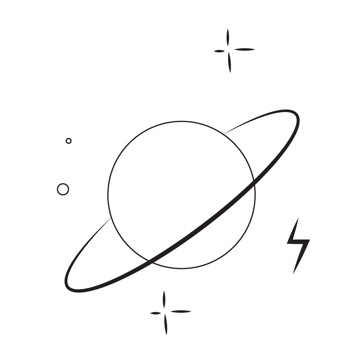 playful minimal line art space planet icon for cosmic branding