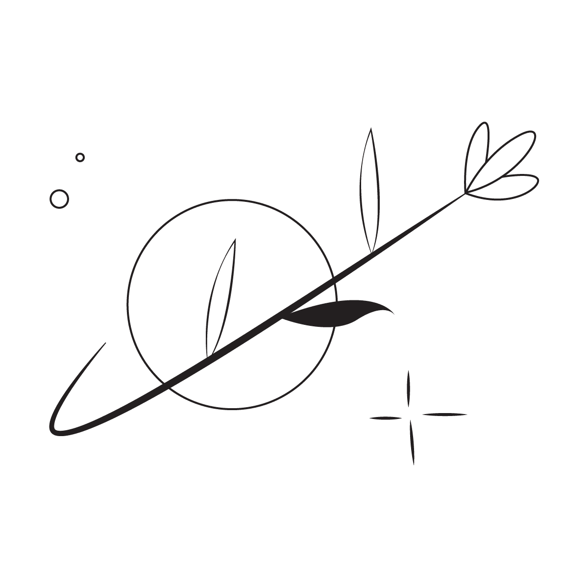 dreamy minimal line art planet and flower illustration