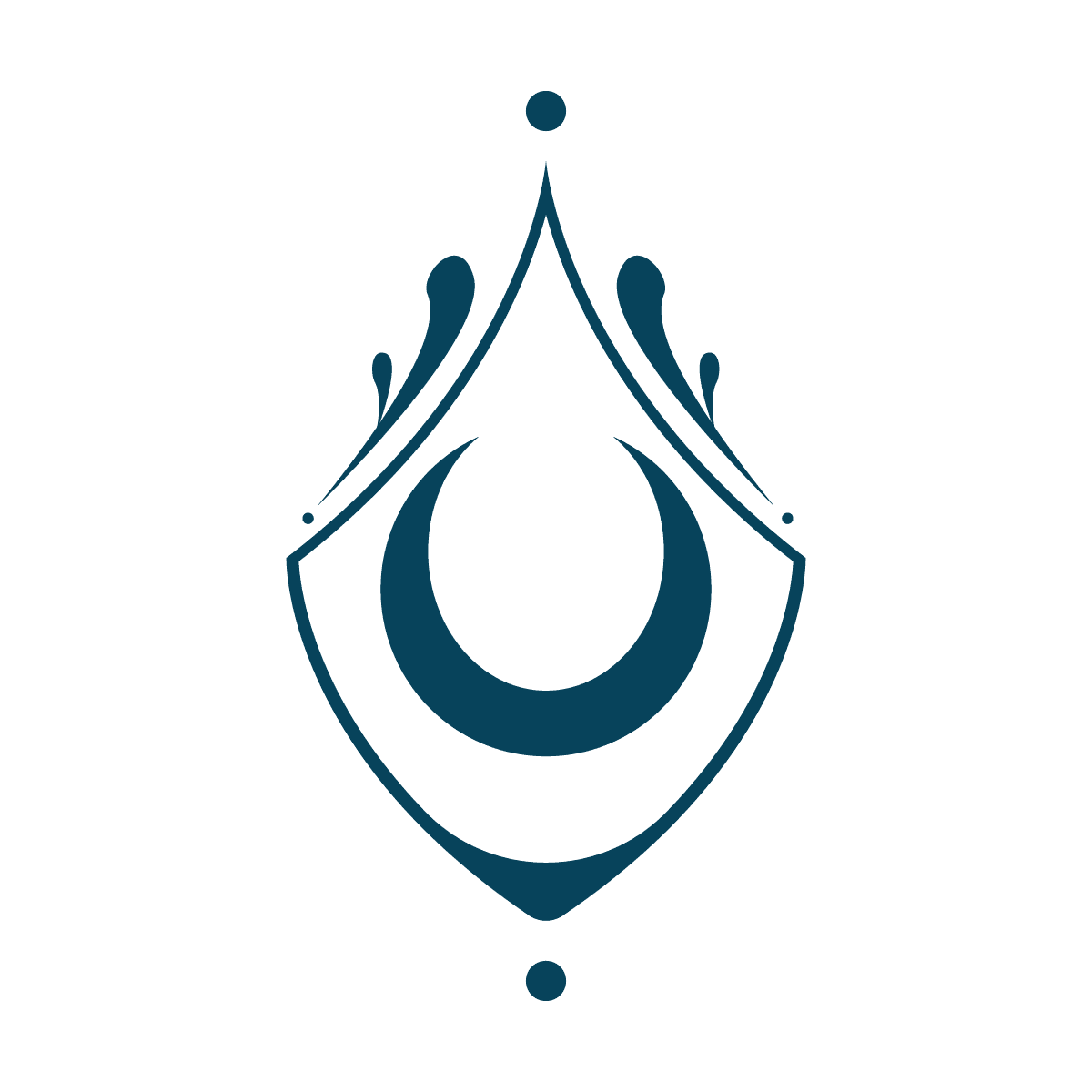 isolated stylized blue teardrop element with crescent motif for flourish artwork