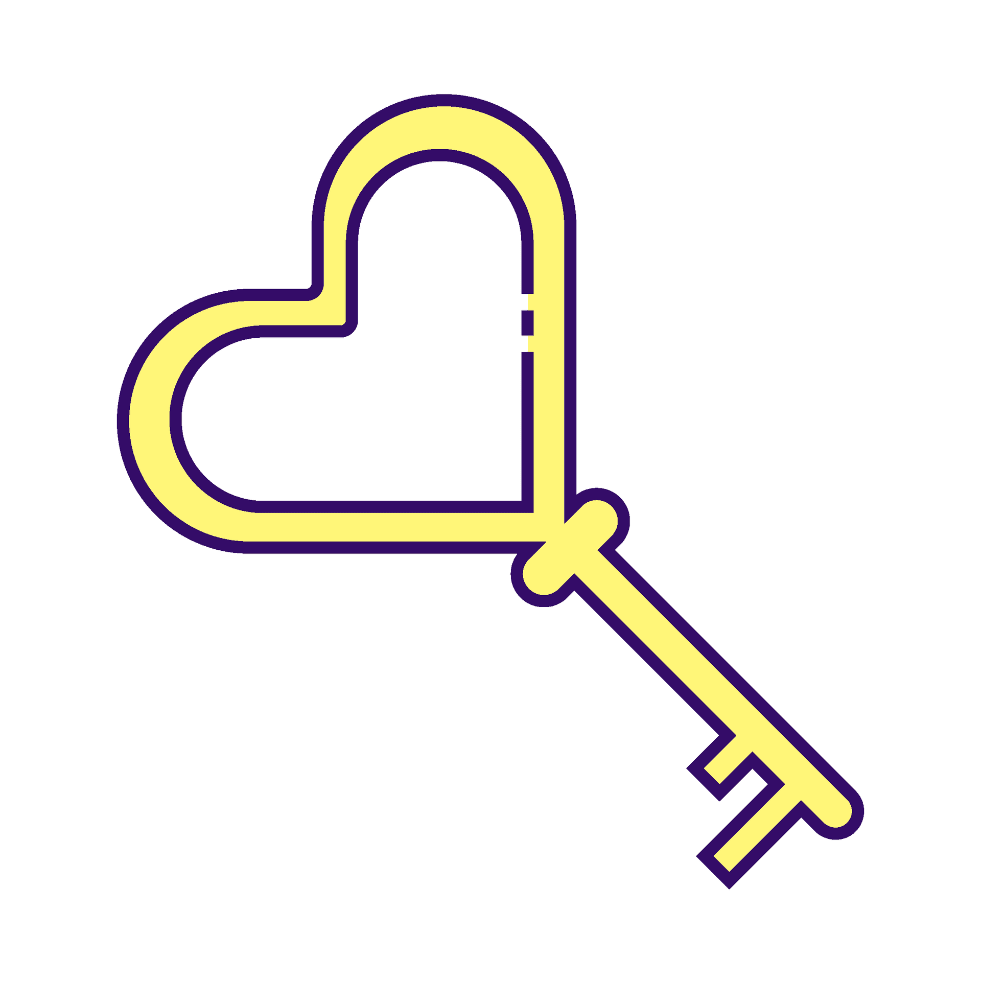 playful heart key line art icon with vibrant neon colors