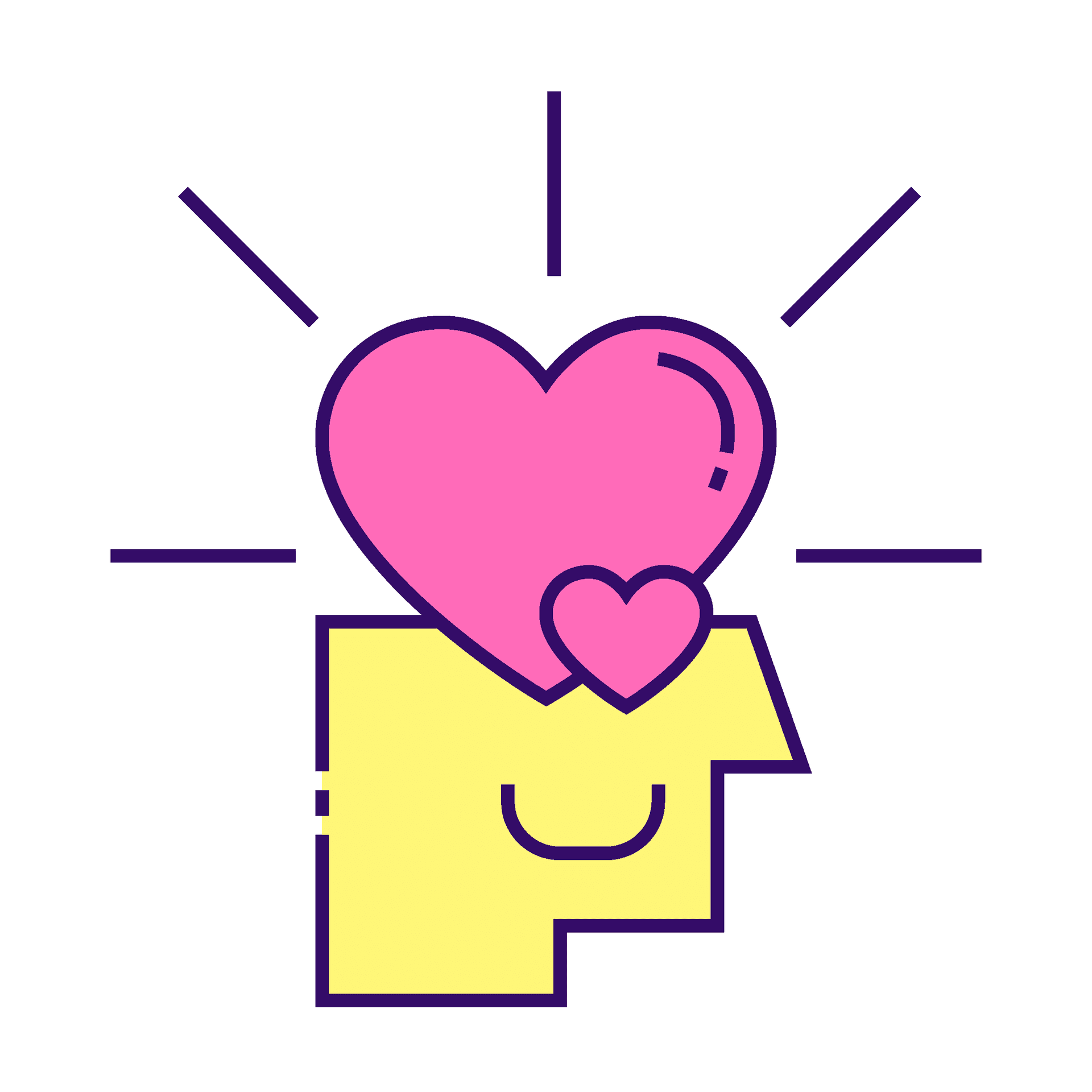 cheerful minimal line art head icon with radiating hearts