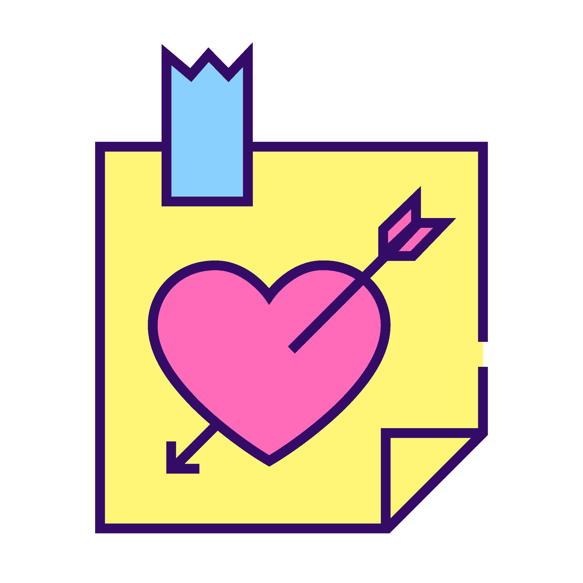 playful sticky note heart icon in vibrant line art style