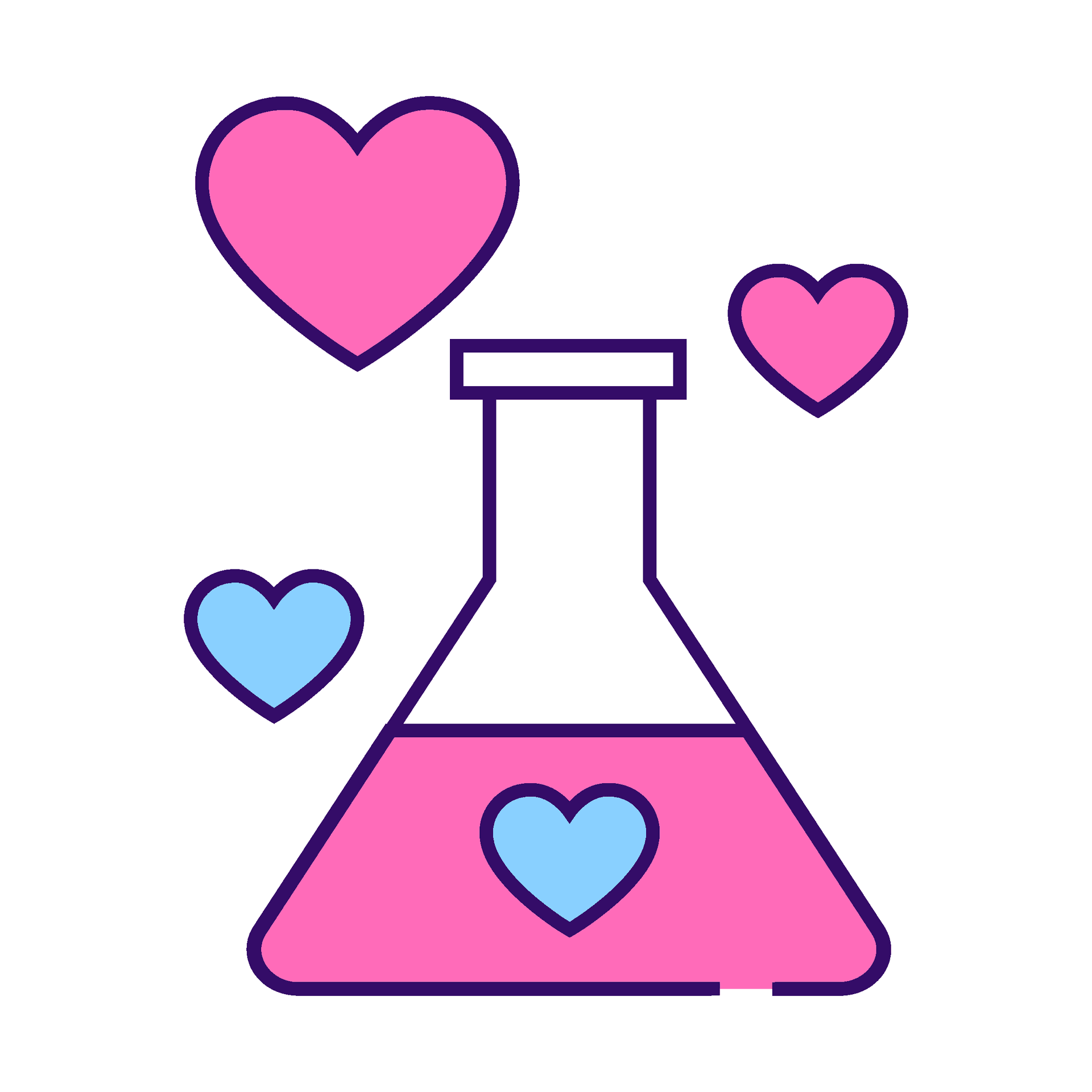 cute chemistry love icon with playful hearts in pastel colors