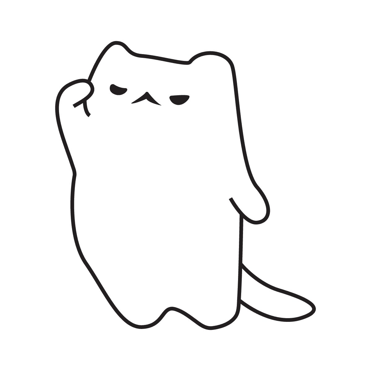cute minimal line art cat illustration with a pensive mood