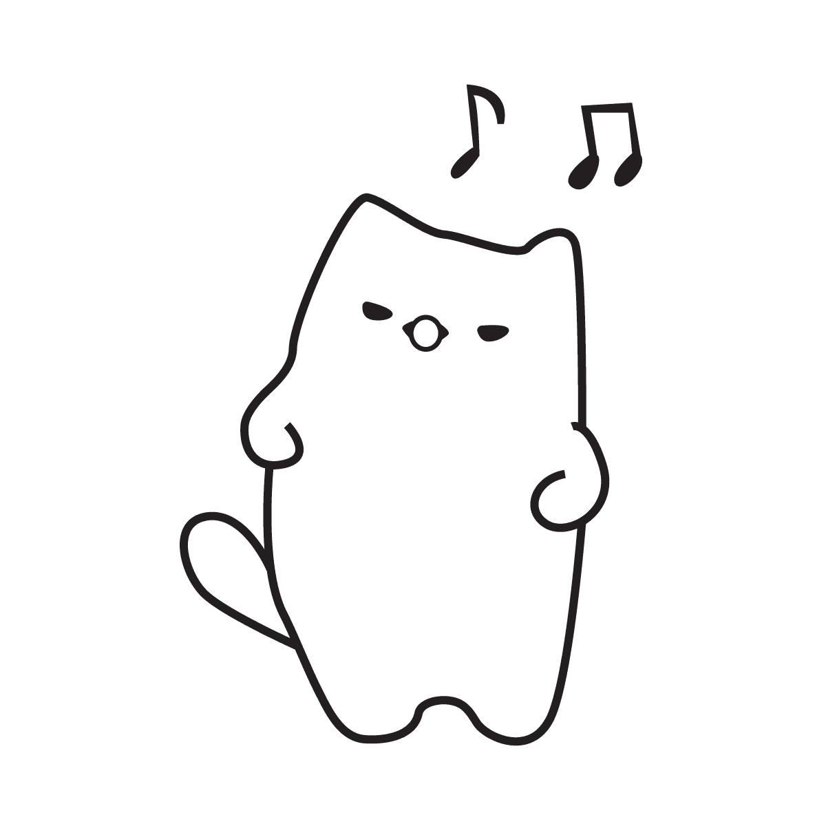 playful cute minimal line art cat with music notes illustration