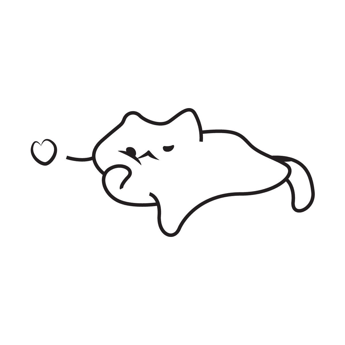 playful monochrome line art cat blowing a sweet heart
