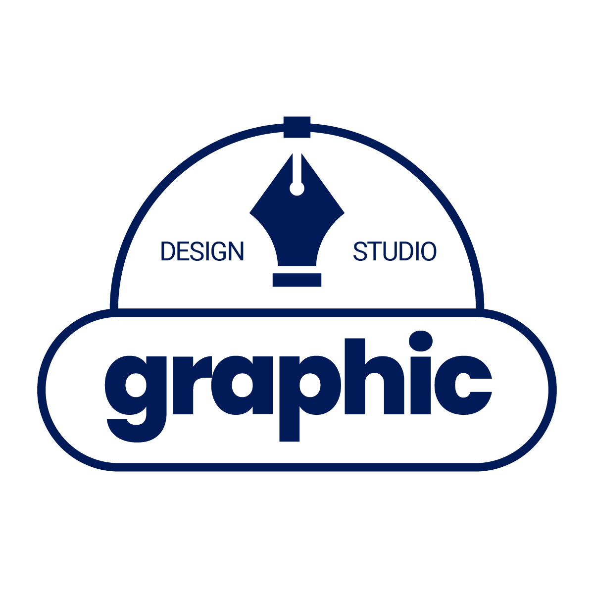 sleek classic graphic design studio logo with pen nib icon