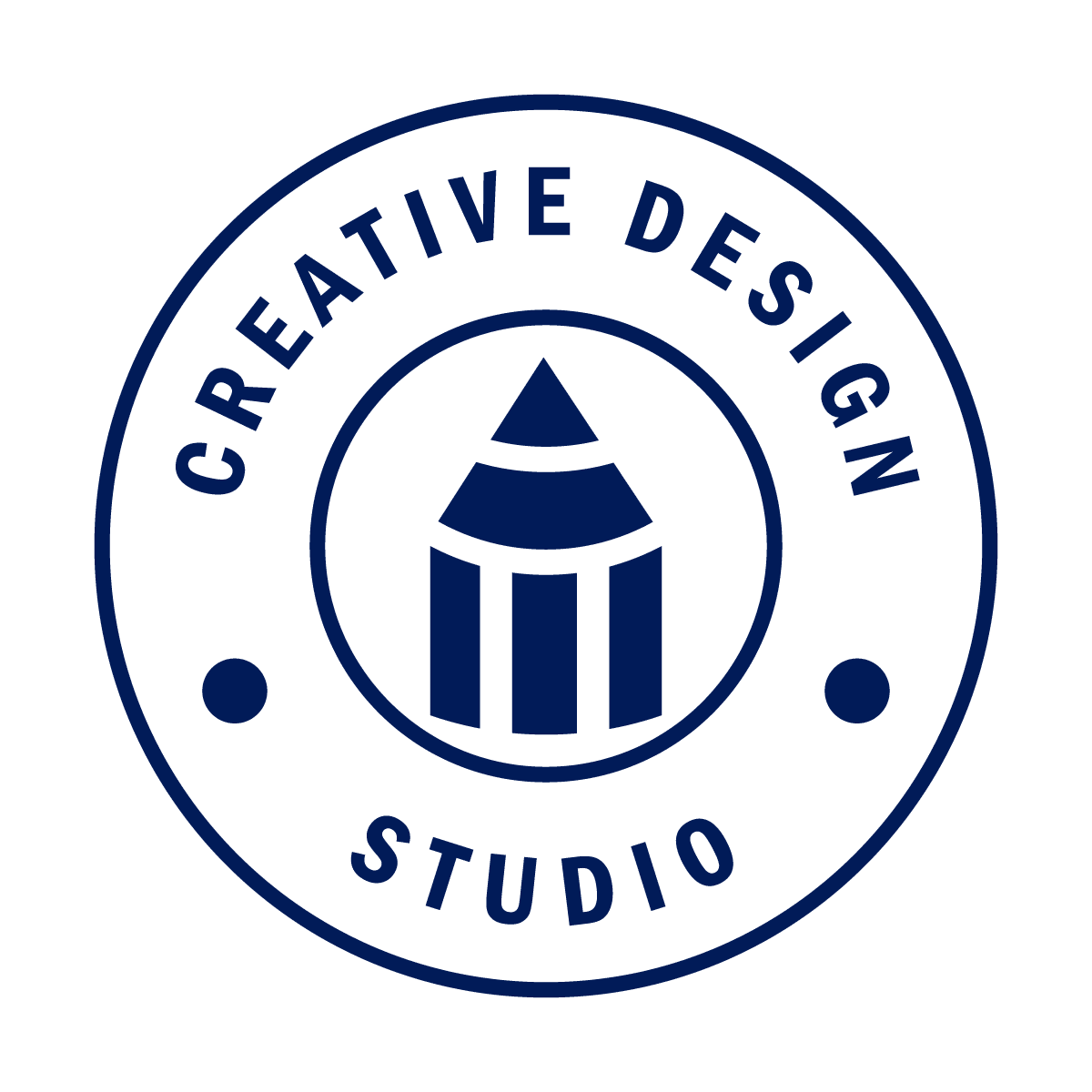 classic creative studio logo with minimal geometric pencil badge