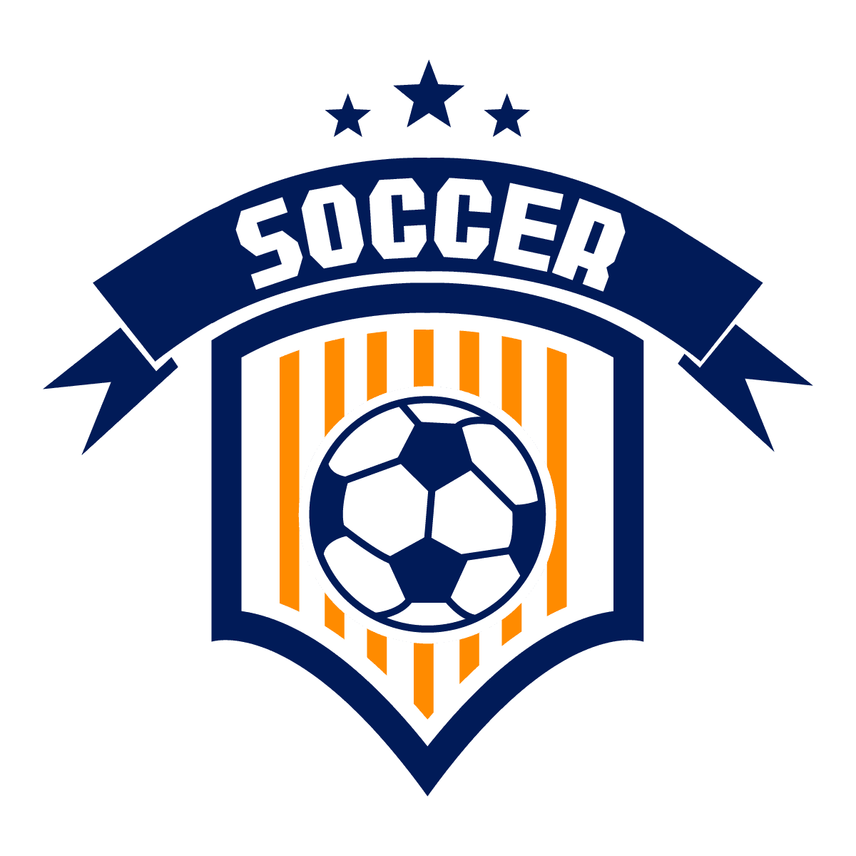 bold soccer logo with ribbon banner